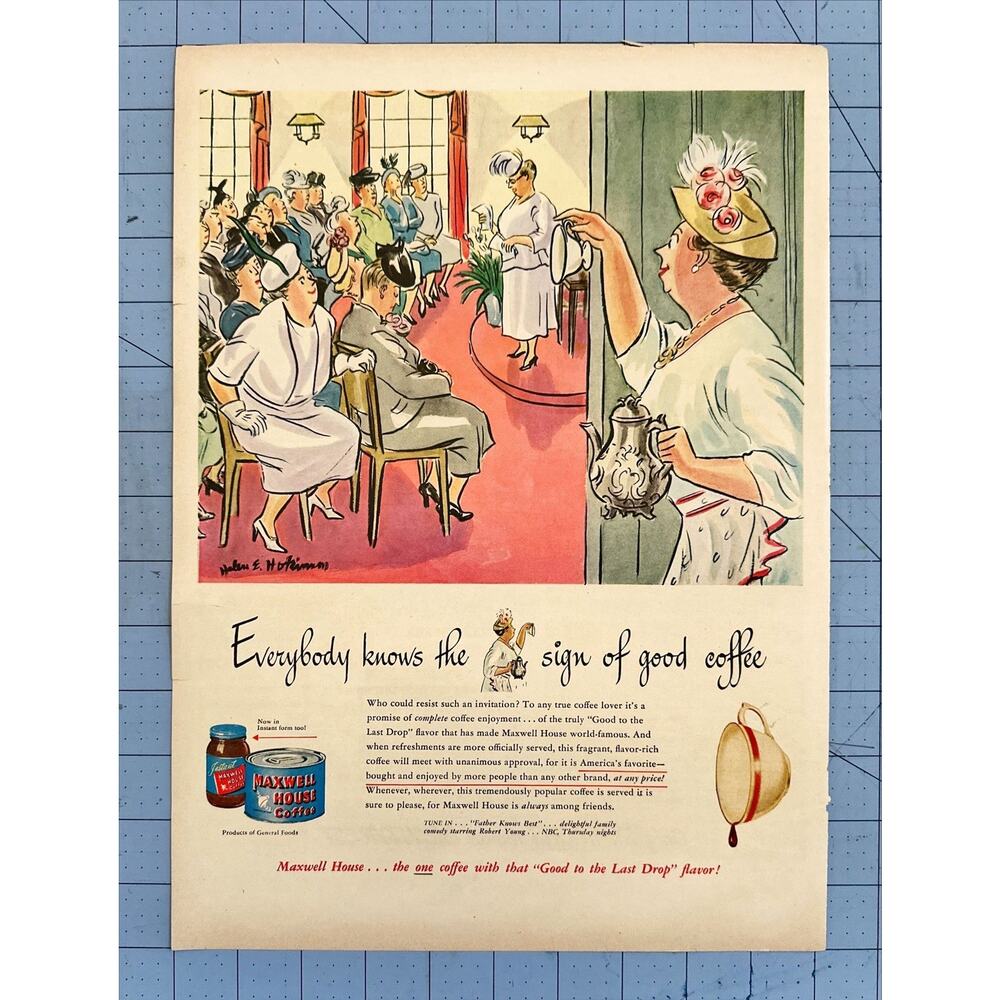 1949 vintage original color ad Maxwell House Coffee “Good to the last drop”